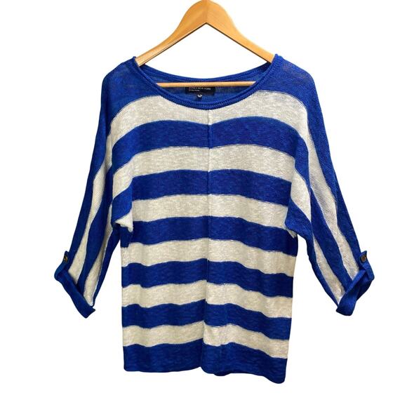 Jones New York Striped Knit Top XL 3/4 Sleeve Button Tab Casual Coastal Nautical - Picture 1 of 14